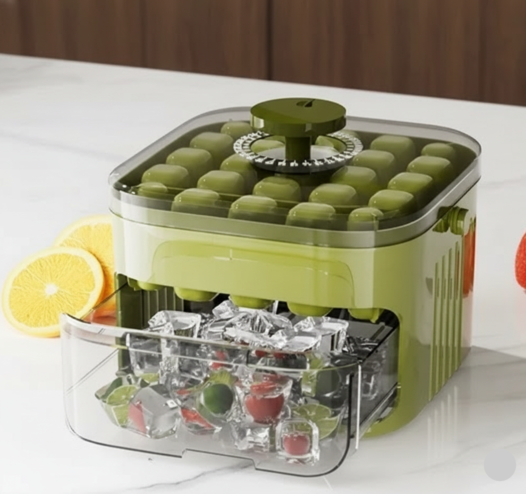 50-Cube Press Release Ice Cube Mold with Storage Bin & Lid – Freezer Ice Box AE