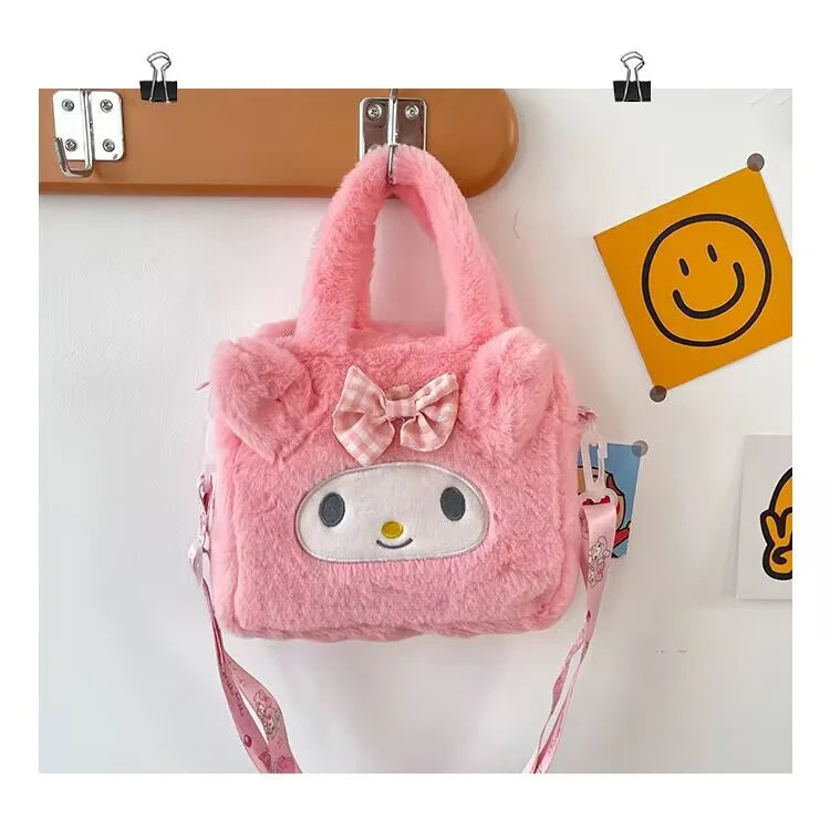 Kawaii Sanrio Plush Tote—Fluffy Cinnamoroll and Kuromi Bags for Travel/Cosmetics AE