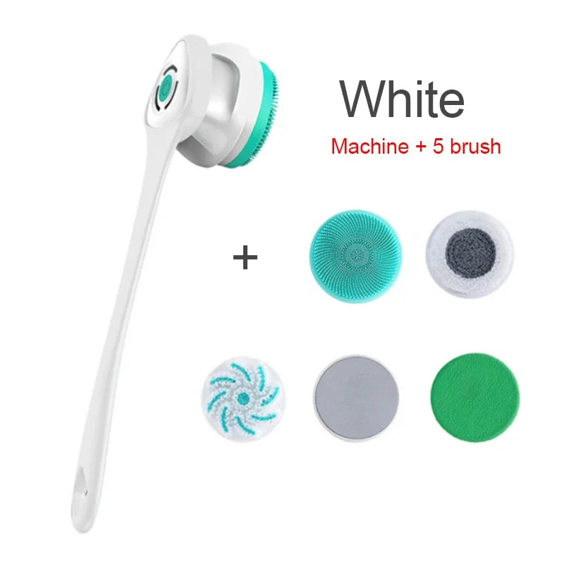 5-in-1 Electric Shower Brush—Rechargeable Waterproof Body Exfoliator & Massager AE