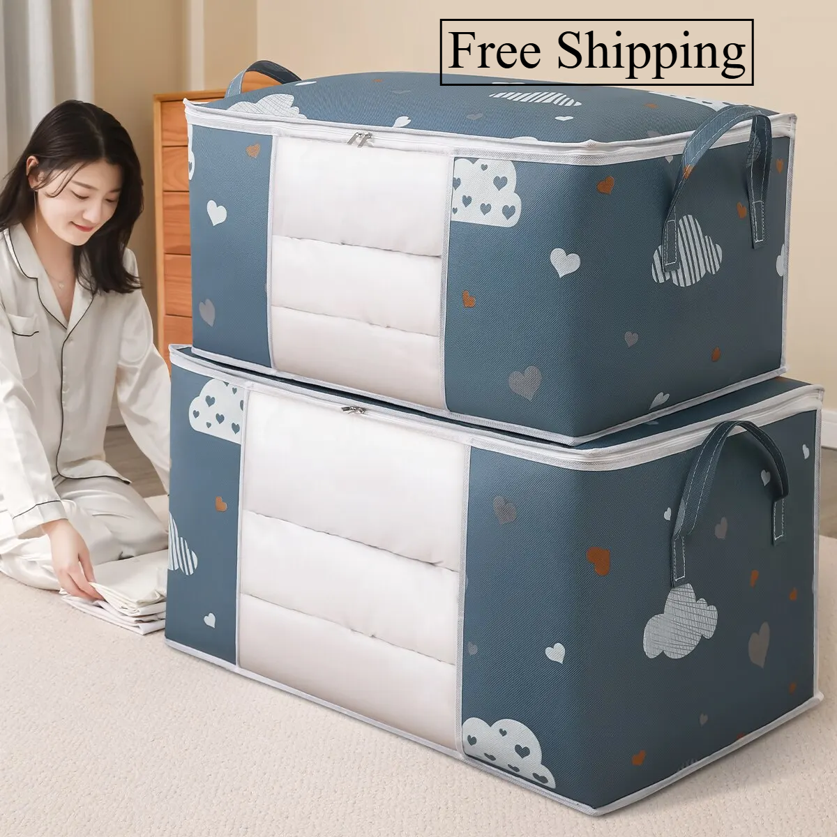 Large Capacity Clothes Storage Bags – Breathable Fabric Organisers with Handles AE