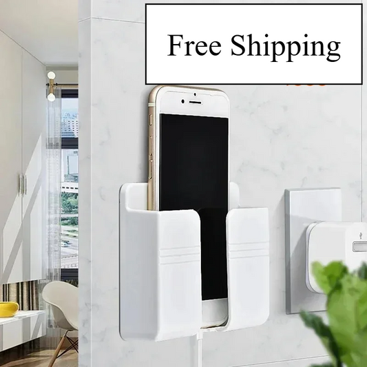 Adhesive Wall Phone Holder & Remote Organizer –  Charging Storage (White) AE