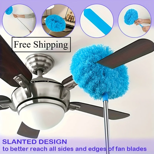 Professional Ceiling Fan Duster Set with Telescopic Pole – Traps Dust & Reaches AE