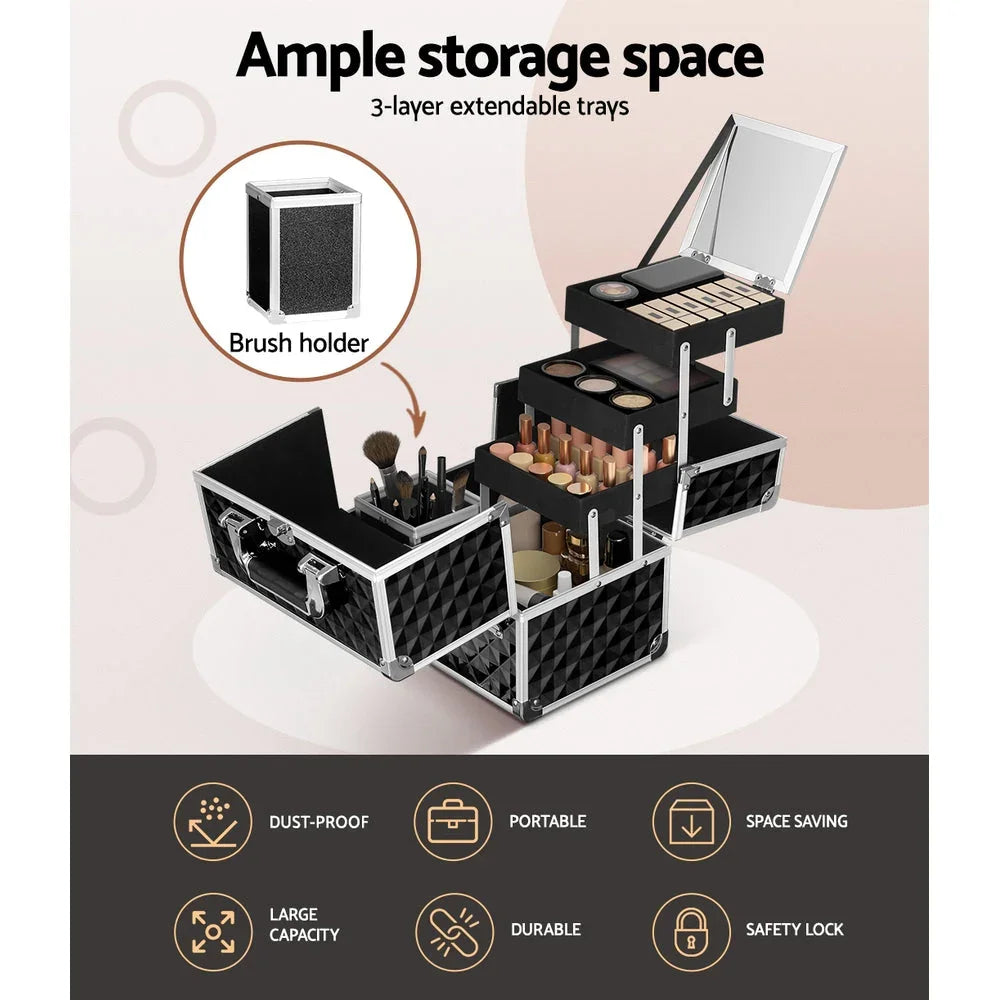 Embellir Makeup Case Beauty Organiser Bag Travel Large Cosmetic Storage Portable - Wahtrends