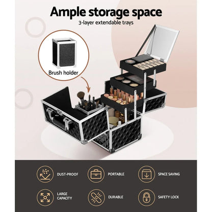 Embellir Makeup Case Beauty Organiser Bag Travel Large Cosmetic Storage Portable - Wahtrends