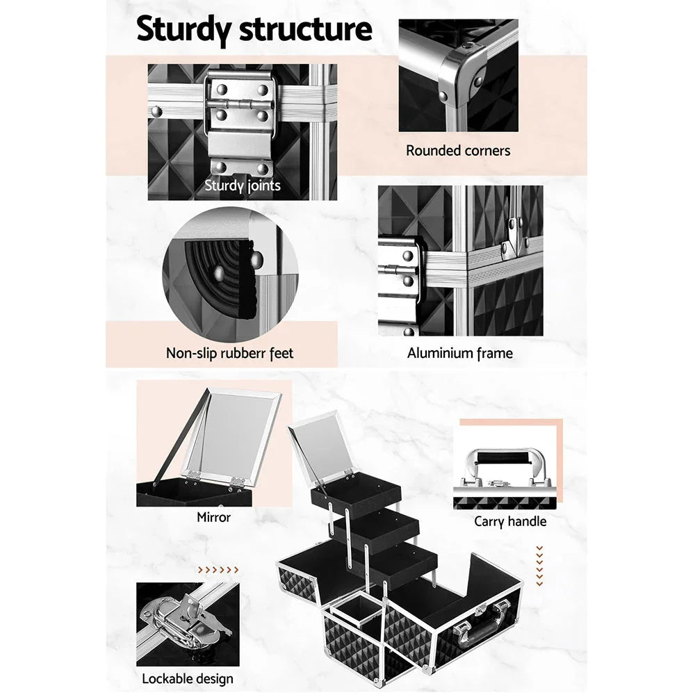 Embellir Makeup Case Beauty Organiser Bag Travel Large Cosmetic Storage Portable - Wahtrends