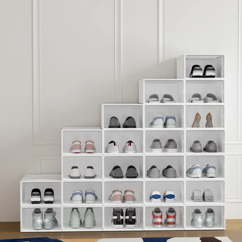 Artiss Shoe Box Rack DIY Set of 24 Stackable White Abel - Wahtrends