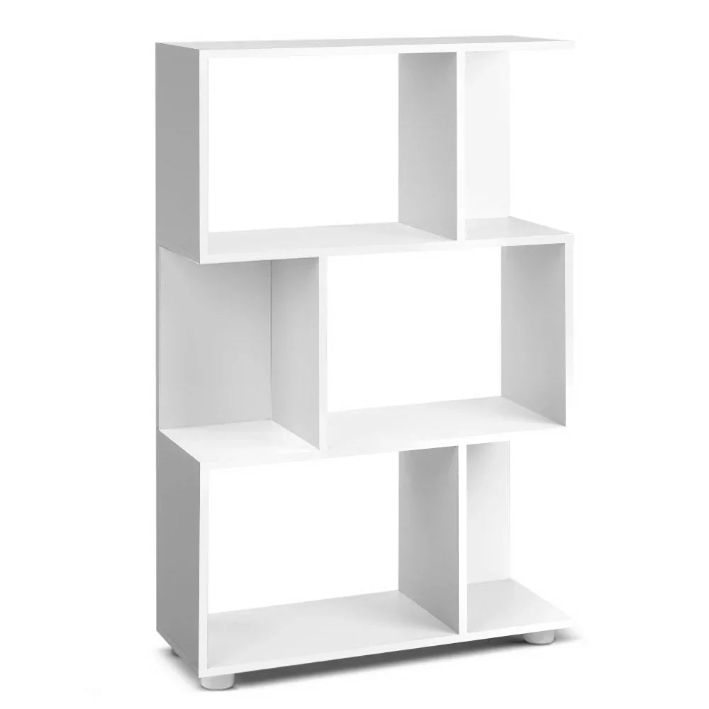 Artiss Bookshelf 3 Tiers – White Zig-Zag Display Shelf for Home & Office - Wahtrends