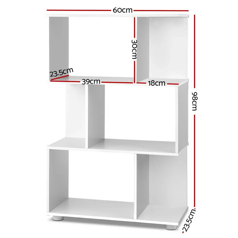 Artiss Bookshelf 3 Tiers – White Zig-Zag Display Shelf for Home & Office - Wahtrends