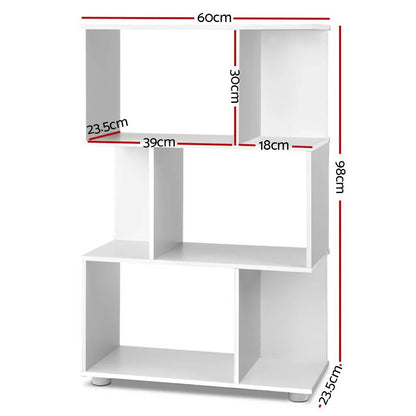 Artiss Bookshelf 3 Tiers – White Zig-Zag Display Shelf for Home & Office - Wahtrends