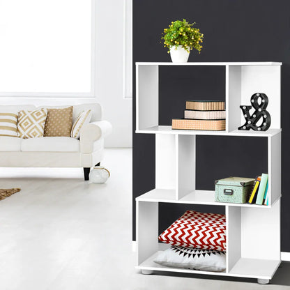 Artiss Bookshelf 3 Tiers – White Zig-Zag Display Shelf for Home & Office - Wahtrends
