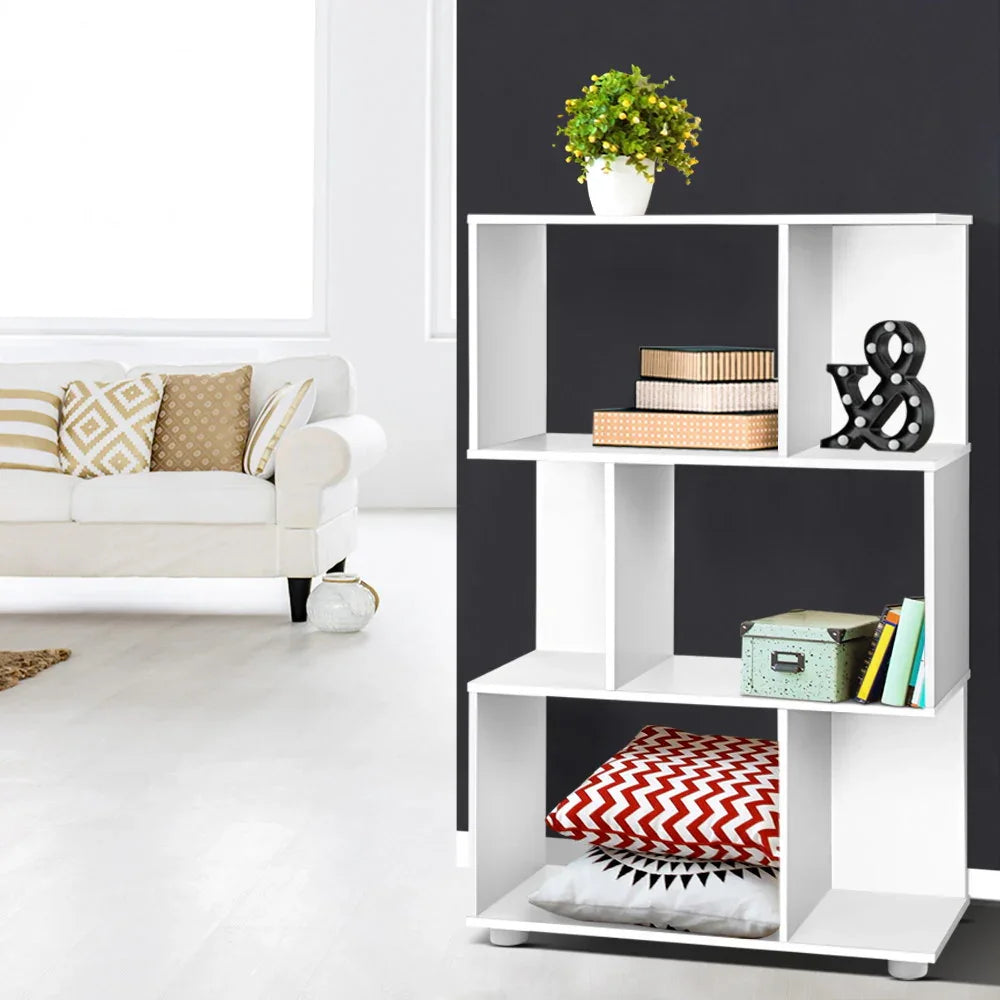 Artiss Bookshelf 3 Tiers – White Zig-Zag Display Shelf for Home & Office - Wahtrends
