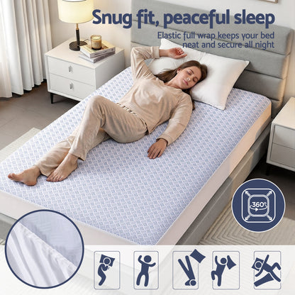 Giselle Cooling Mattress Protector Waterproof Deep Pocket Fitted Cover Single Wahtrends