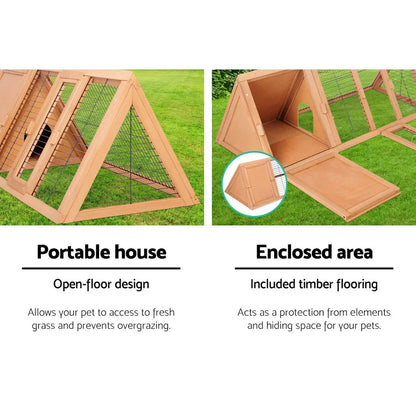 i.Pet Rabbit Hutch Chicken Coop 119cm x 51cm x 44cm Chicken Coop Large Run Wooden Cage Outdoor - Wahtrends