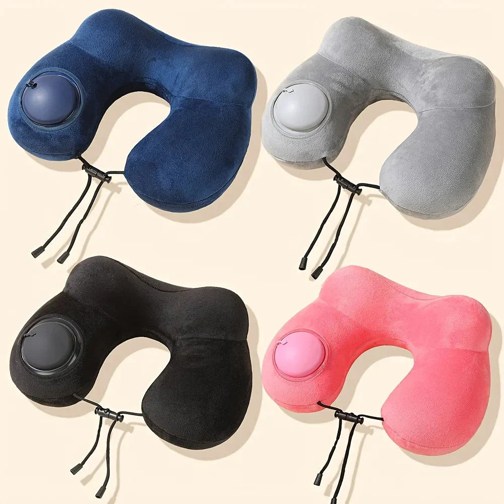 Portable Press-Inflate Neck Pillow – Self-Inflating U-Shape Travel Pillow for Airplane, Car & Office Naps - Wahtrends