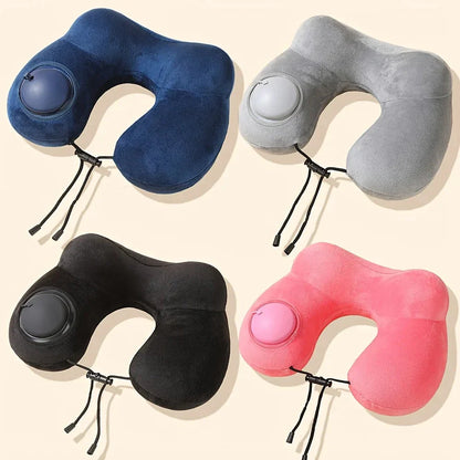 Portable Press-Inflate Neck Pillow – Self-Inflating U-Shape Travel Pillow for Airplane, Car & Office Naps - Wahtrends