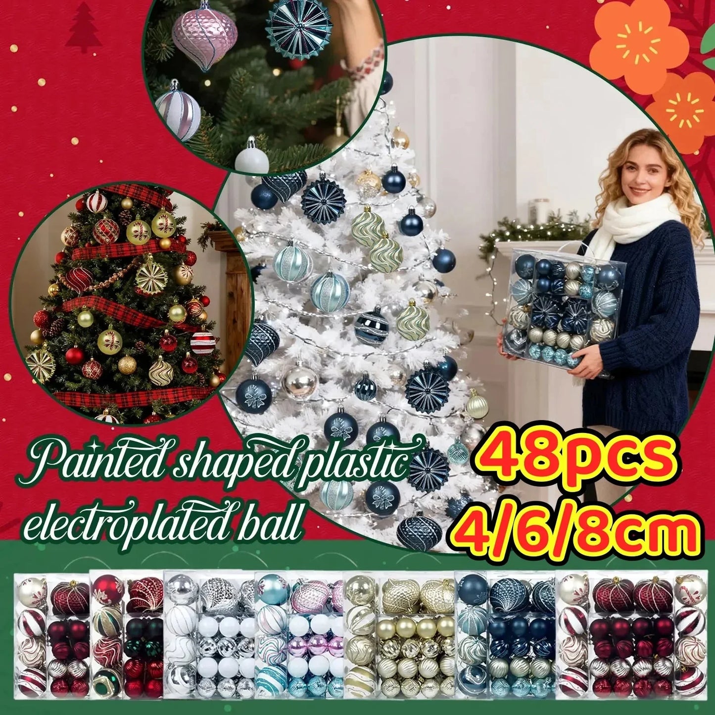 48-Piece Shatterproof Christmas Ornaments Set – Mixed Shapes & Sizes| Premium Tree Decorations - Wahtrends