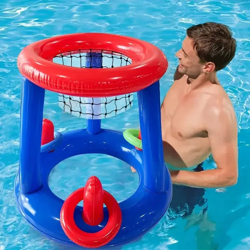 Inflatable Pool Basketball Hoop Set - Floating Water Basketball Toy with Ball Pump for Kids' and Adults' Summer Fun - Wahtrends