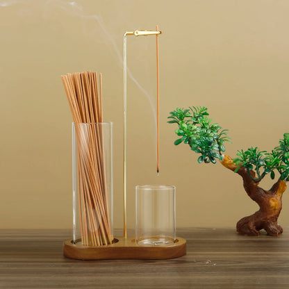 2-in-1 Anti-Ash Incense Holder with Glass Catcher & Stick Organizer AE