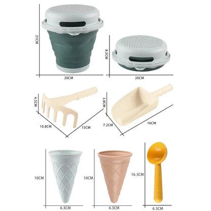 Best Collapsible Beach Bucket for Kids - 7-in-1 Sand Toys Set with Shovel, Rake, and Ice Cream Molds for Toddlers' Beach Sandbox Fun - Wahtrends