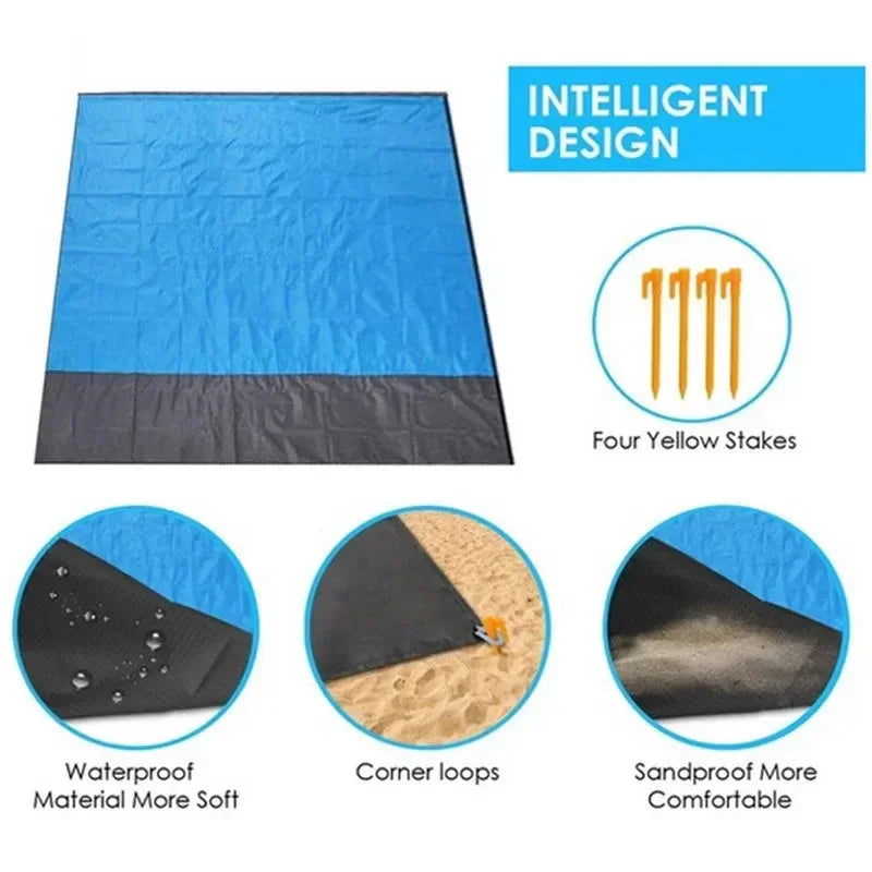 Best Waterproof Pocket Beach Mat Folding Beach Blanket - Lightweight Sandproof Portable Picnic Mat for Camping Outdoor Family Picnics and Beach Trips - Wahtrends