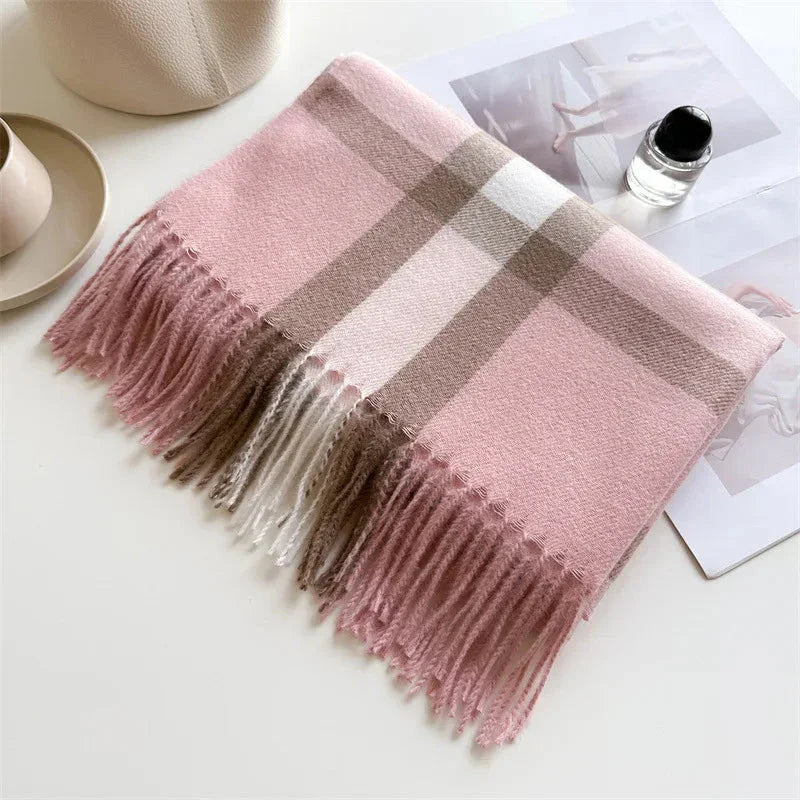 Luxury Plaid Blanket Scarf—Cashmere-Feel Thick Winter Shawl Wrap with Tassels | Unisex Pashmina Style - Wahtrends