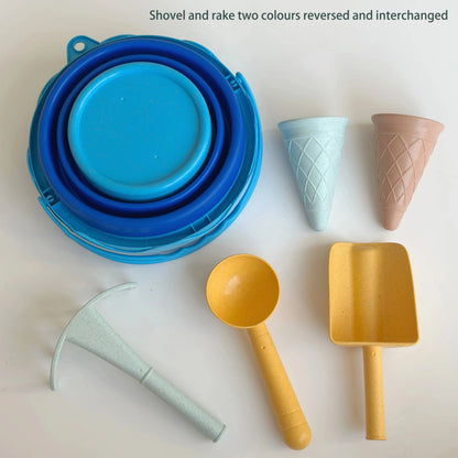 Best Collapsible Beach Bucket for Kids - 7-in-1 Sand Toys Set with Shovel, Rake, and Ice Cream Molds for Toddlers' Beach Sandbox Fun - Wahtrends