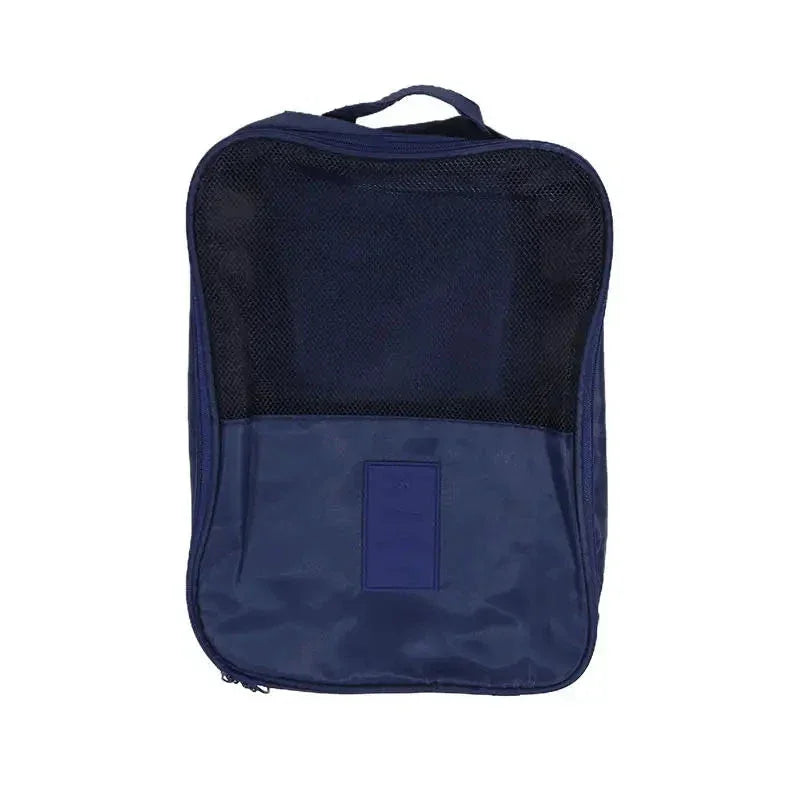 navy blue mesh and fabric travel packing cube with zipper and handle