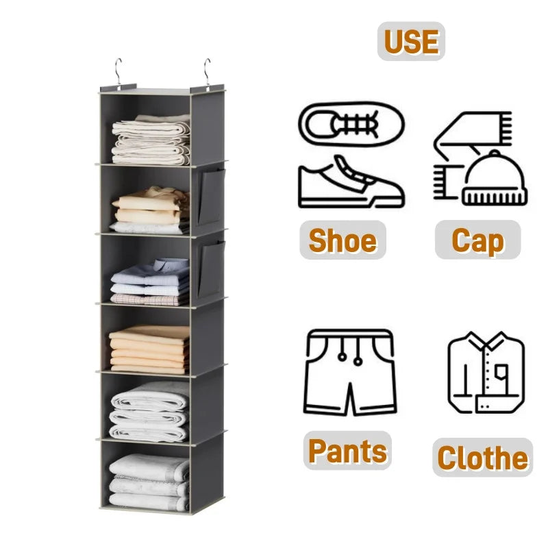 Sag-Free Hanging Wardrobe Storage Unit | Foldable 4-6 Spacious Tiers - Wahtrends