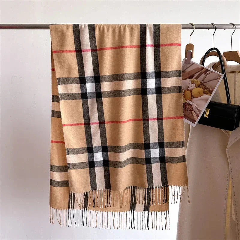 Luxury Plaid Blanket Scarf—Cashmere-Feel Thick Winter Shawl Wrap with Tassels | Unisex Pashmina Style - Wahtrends