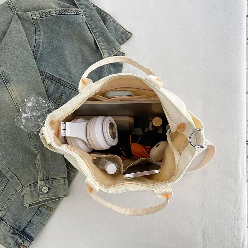 Large Canvas Tote Bag for Women with Zipper—Multi-Pocket Crossbody Messenger Shoulder Bag, for Work, Study & Travel - Wahtrends