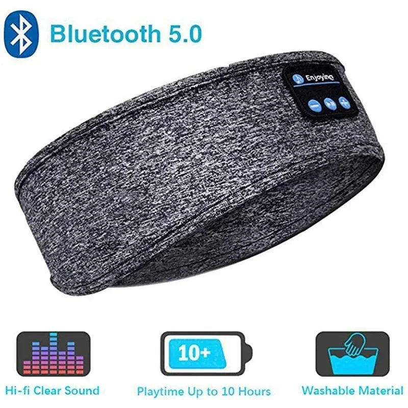 Bluetooth 5.0 wireless grey fabric headband with hi-fi sound, 10-hour playtime, washable material