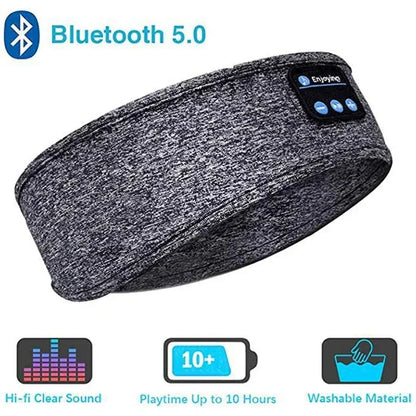 Bluetooth 5.0 wireless grey fabric headband with hi-fi sound, 10-hour playtime, washable material