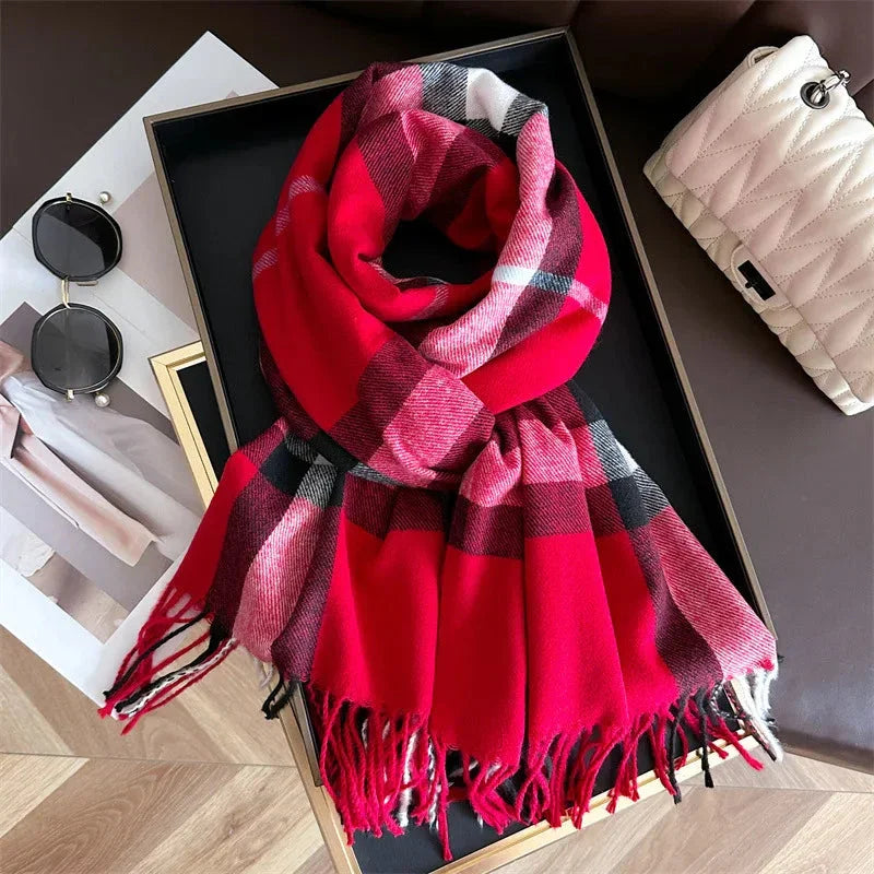 Luxury Plaid Blanket Scarf—Cashmere-Feel Thick Winter Shawl Wrap with Tassels | Unisex Pashmina Style - Wahtrends