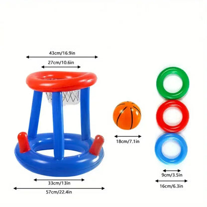 Inflatable Pool Basketball Hoop Set - Floating Water Basketball Toy with Ball Pump for Kids' and Adults' Summer Fun - Wahtrends