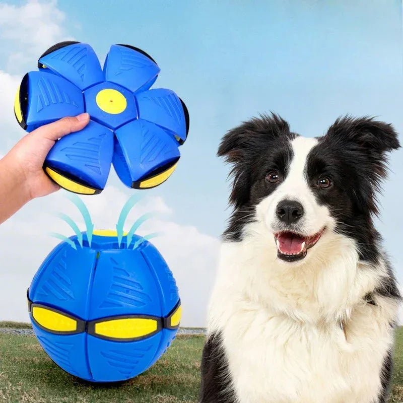 Flying Saucer Bouncing Ball Dog Toy - Durable Elastic Interactive Pet Toy for Outdoor Fetch Exercise Medium Large Dogs - Wahtrends