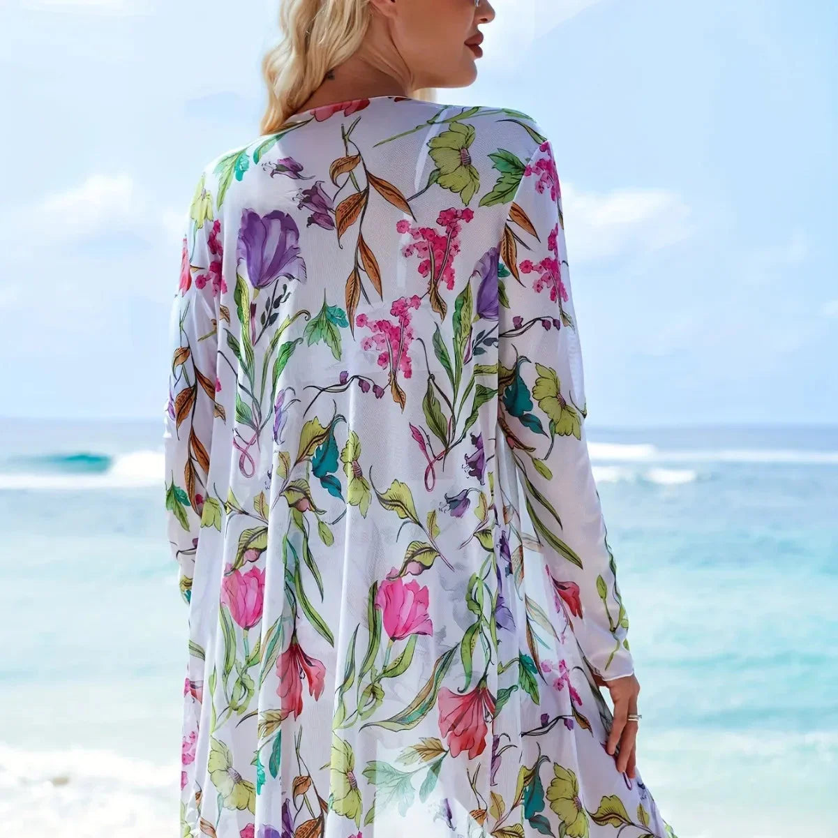 Women’s 3-Piece Floral Bikini Set with Kimono Cover-Up – High Waist Tropical Swimsuit, Butterfly Tie Top & Sun Protection Beachwear - Wahtrends