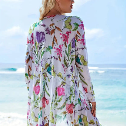 Women’s 3-Piece Floral Bikini Set with Kimono Cover-Up – High Waist Tropical Swimsuit, Butterfly Tie Top & Sun Protection Beachwear - Wahtrends