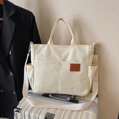 Large Canvas Tote Bag for Women with Zipper—Multi-Pocket Crossbody Messenger Shoulder Bag, for Work, Study & Travel - Wahtrends