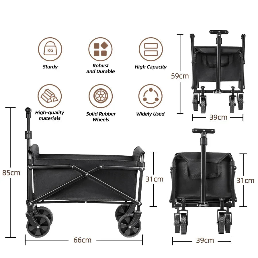 Heavy-Duty Foldable Camping Cart | Portable Picnic Utility Wagon with All-Terrain Wheels | Beach & Outdoor Trolley - Wahtrends