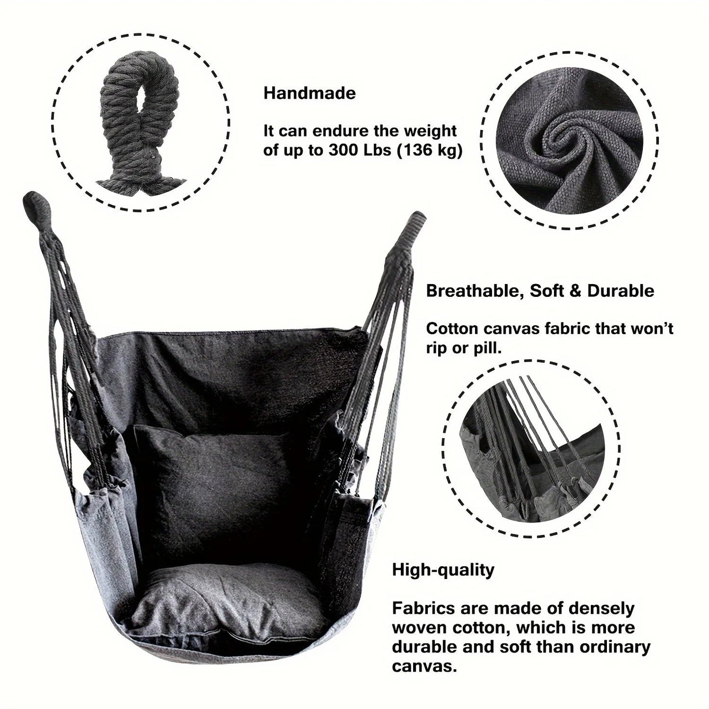 Anti-Rollover Canvas Hammock Chair—Portable Outdoor Swing Seat with Storage Bag AE
