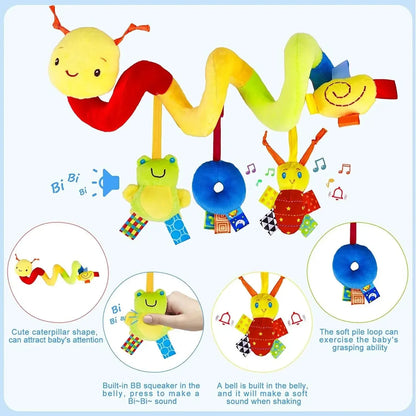 Baby Car Seat Spiral Hanging Rattle Toy—Plush Sensory Stroller Activity Toy for Newborns Gift - Wahtrends