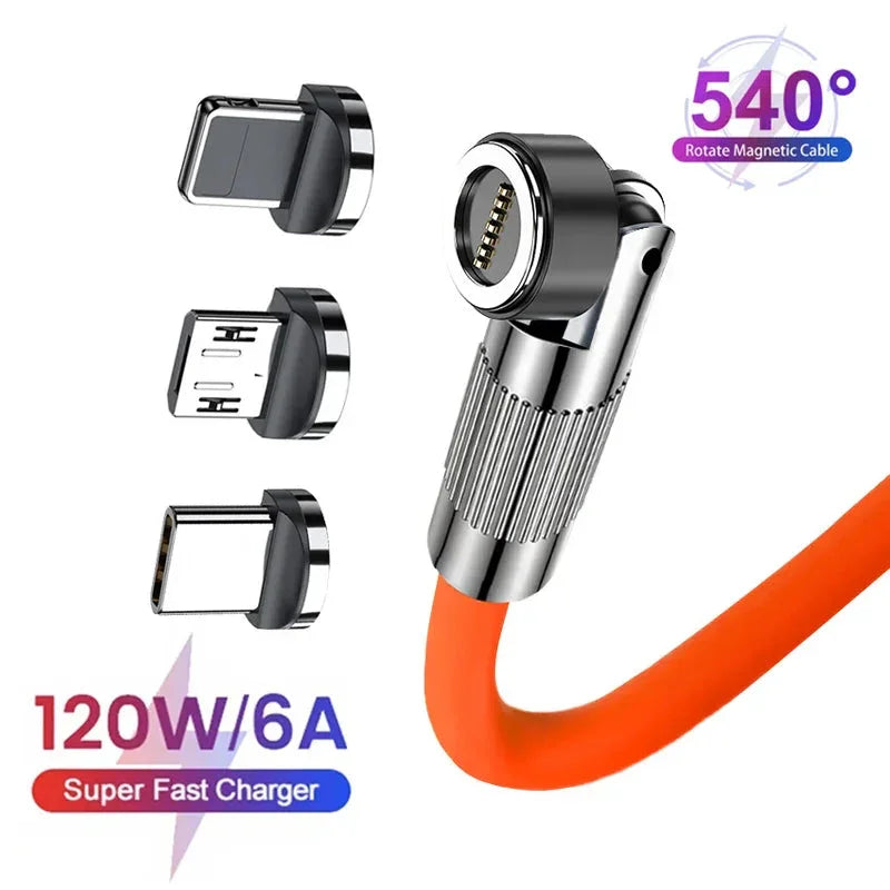 MVQF 3in1 540 Magnetic 6A Super Fast Charge 120W USB Cables Type-C To iOS Lighting Liquid Silicone Charger Data Cable For iPhone - Wahtrends
