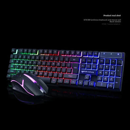 GTX300 black gaming keyboard and mouse with multicolor RGB backlighting