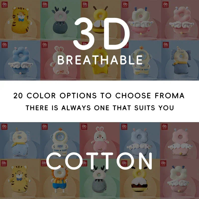 3D breathable cotton baby head protection pillows in 20 colorful animal designs for infant comfort