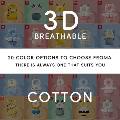 3D breathable cotton baby head protection pillows in 20 colorful animal designs for infant comfort