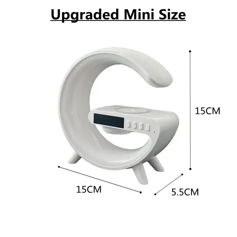 Upgraded mini size white modern alarm clock with digital display and curved design, 15 x 15 x 5.5 cm