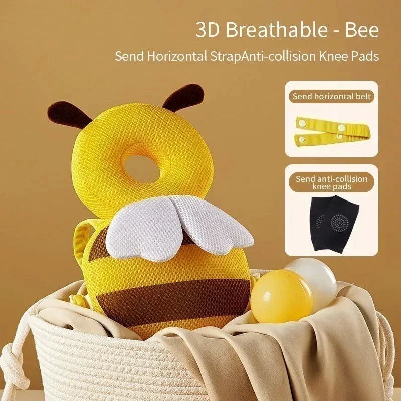3D breathable bee-shaped baby safety cushion with horizontal strap and anti-collision knee pads