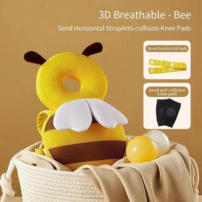 3D breathable bee-shaped baby safety cushion with horizontal strap and anti-collision knee pads
