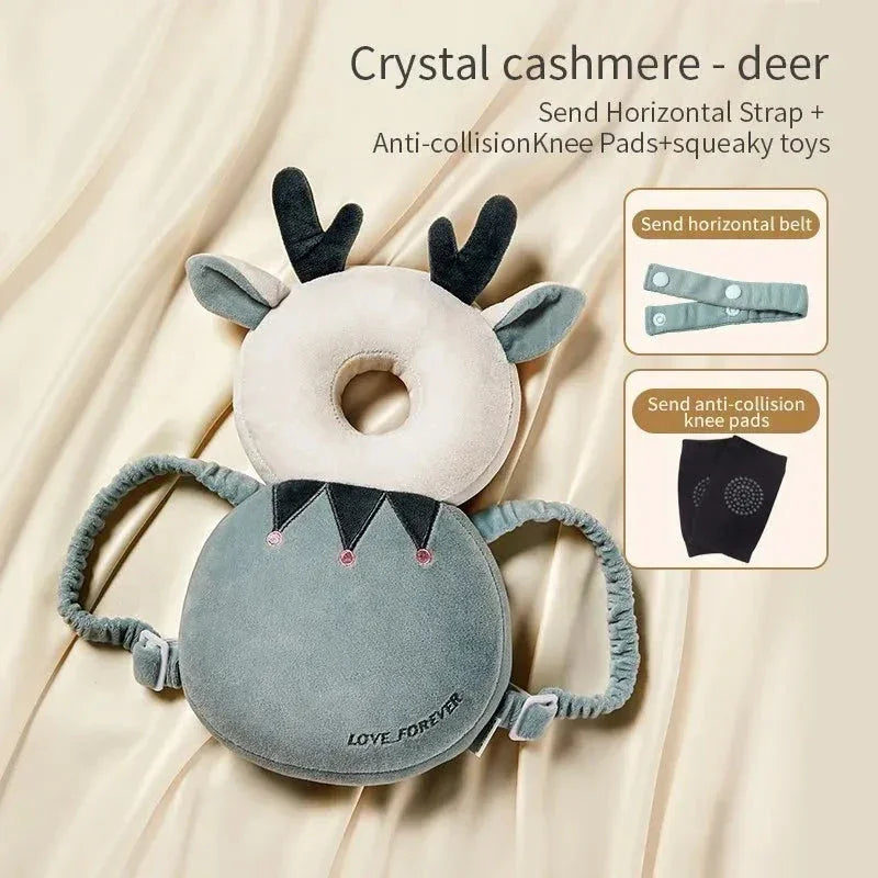 Crystal cashmere deer baby head protector with horizontal belt and anti-collision knee pads
