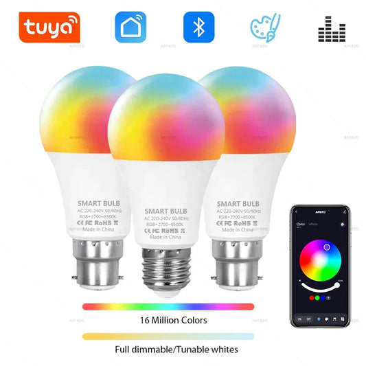Tuya Bluetooth Smart LED Bulb Dimmable RGBCW - Color Changing Light Bulb E27 B22 15W 18W Smart Life App Music Sync - Wahtrends